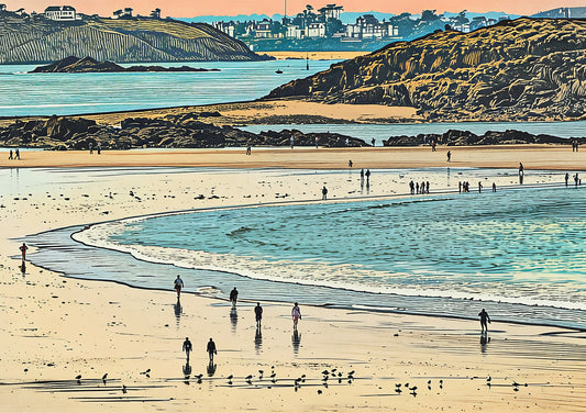 Beach at Dusk, Shoreline Walkers