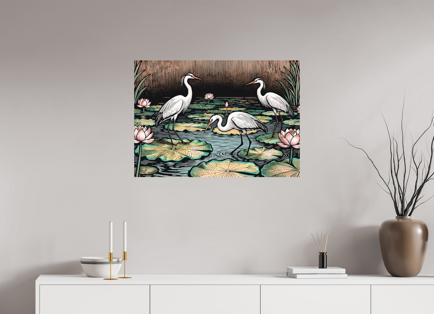 ISO A1 (84,1 x 59,4 cm), Alu Dibond Japanese herons, Zen pond ✓