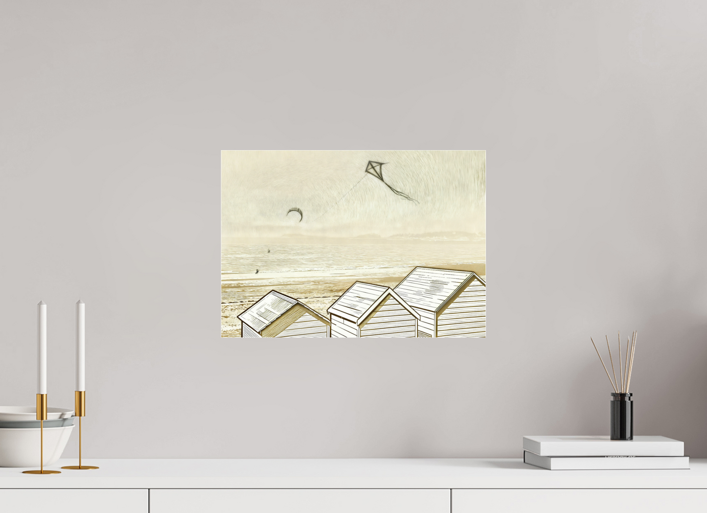 ISO A3 (42 x 29,7 cm), Photo Print Under Acrylic Glass Seaside Beach Ivory Cabins ✓