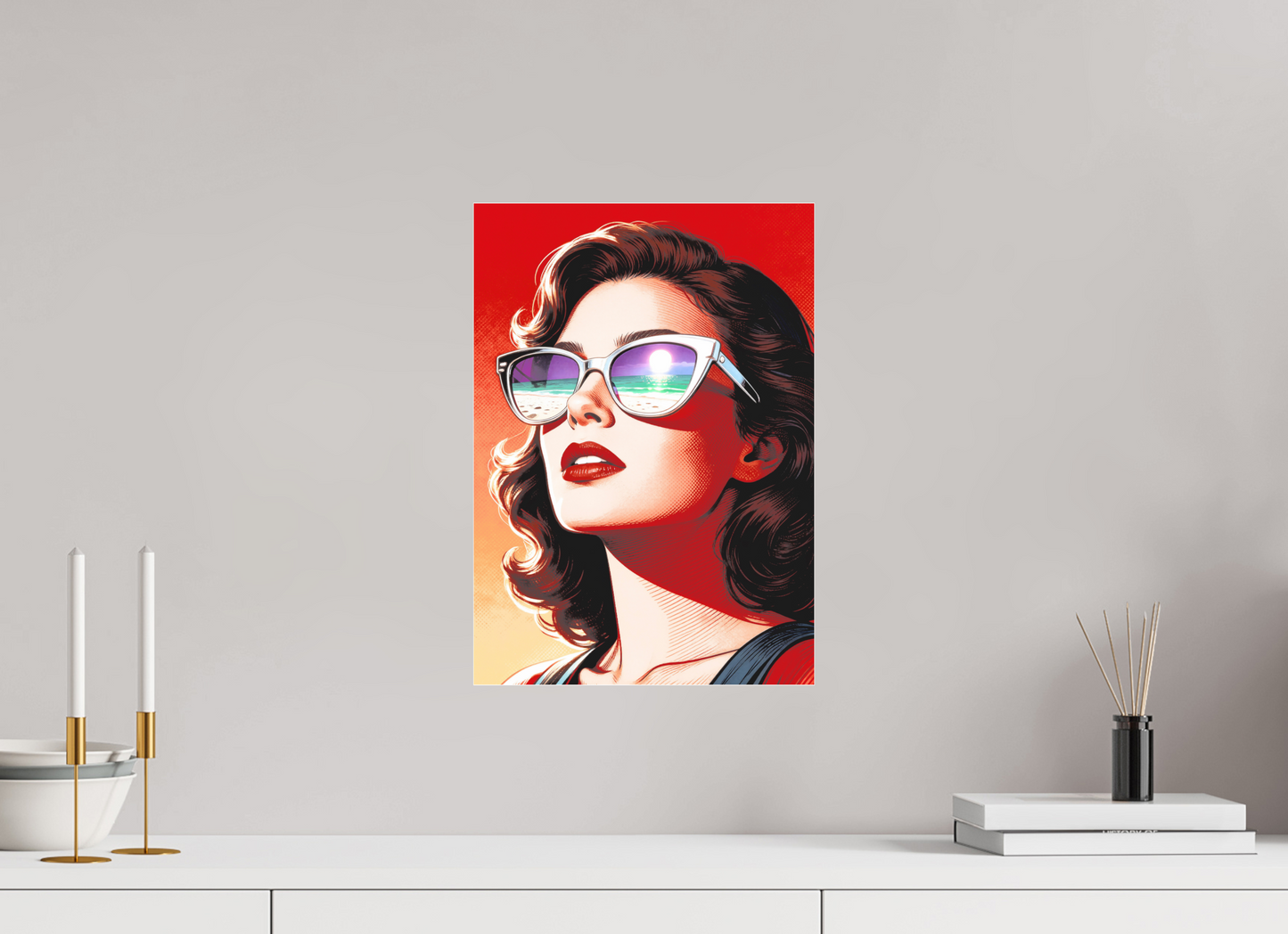 ISO A3 (29,7 x 42 cm), Photo Print Under Acrylic Glass Women's Pop Art Sunglasses