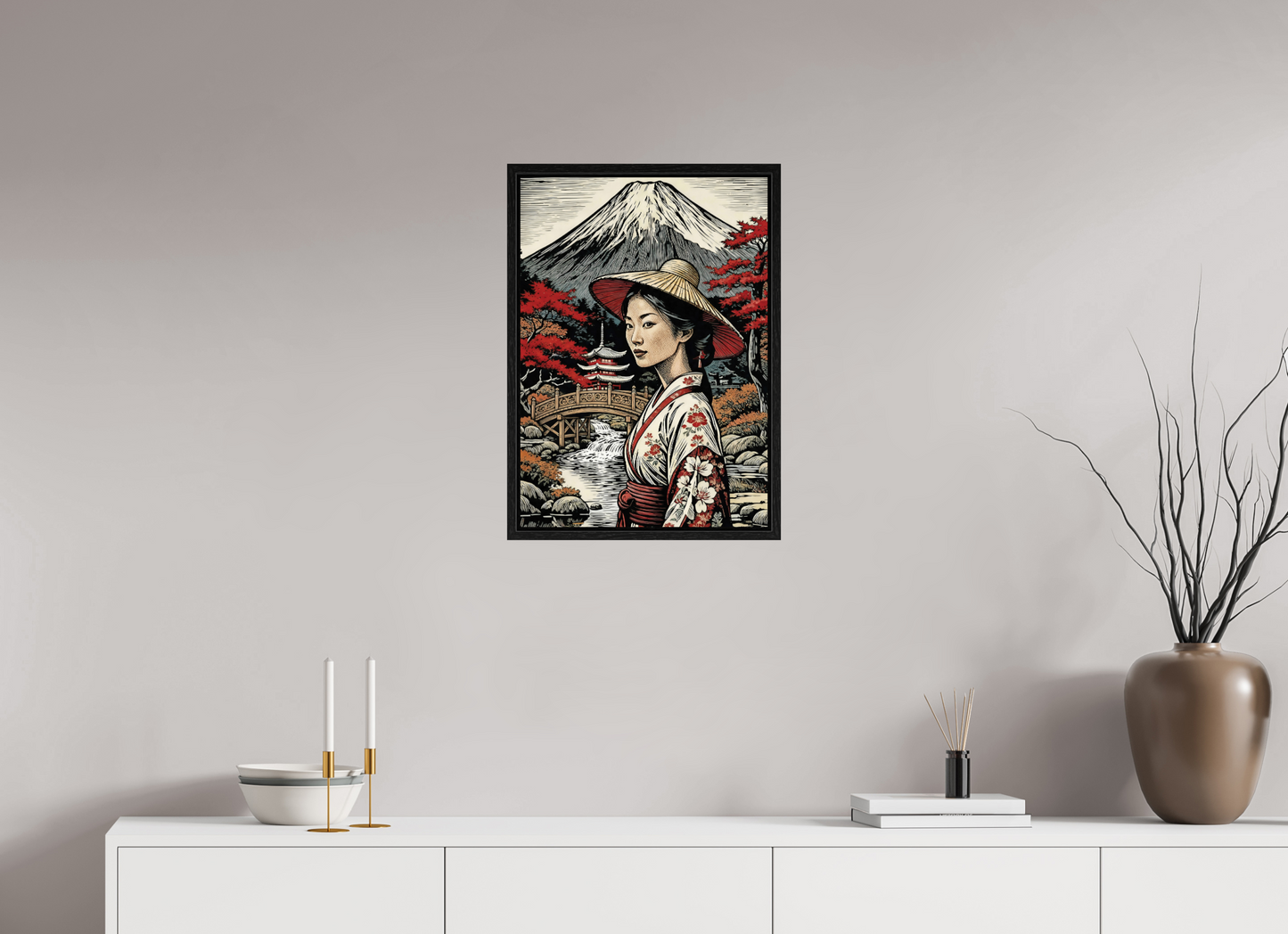 ISO A2 (42 x 59,4 cm), Floater Frame Geisha kimono, Autumn Parc ✓