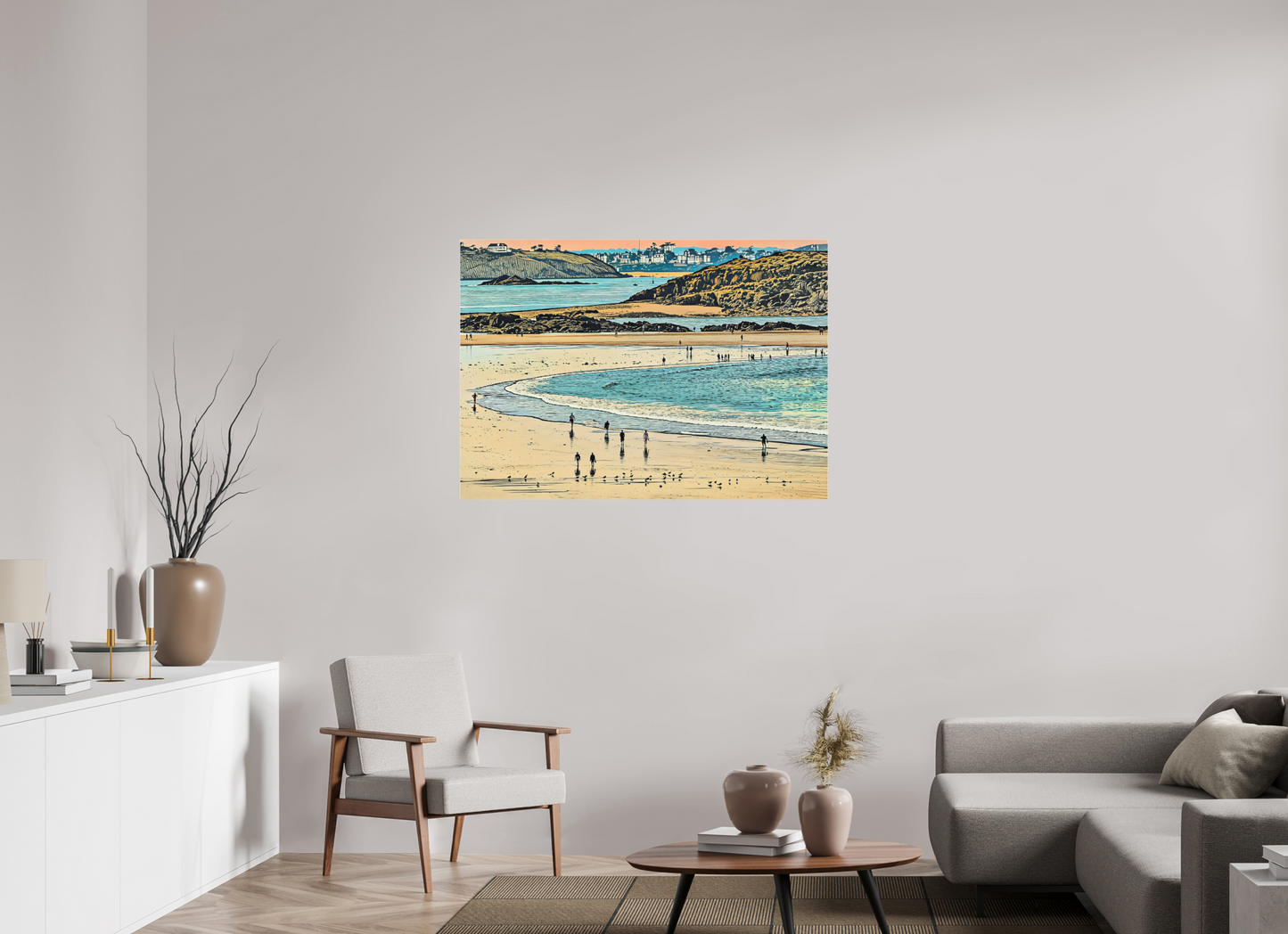 ISO A0 (118,9 x 84,1 cm), Photo Print Under Acrylic Glass Beach at Dusk Shoreline Walkers