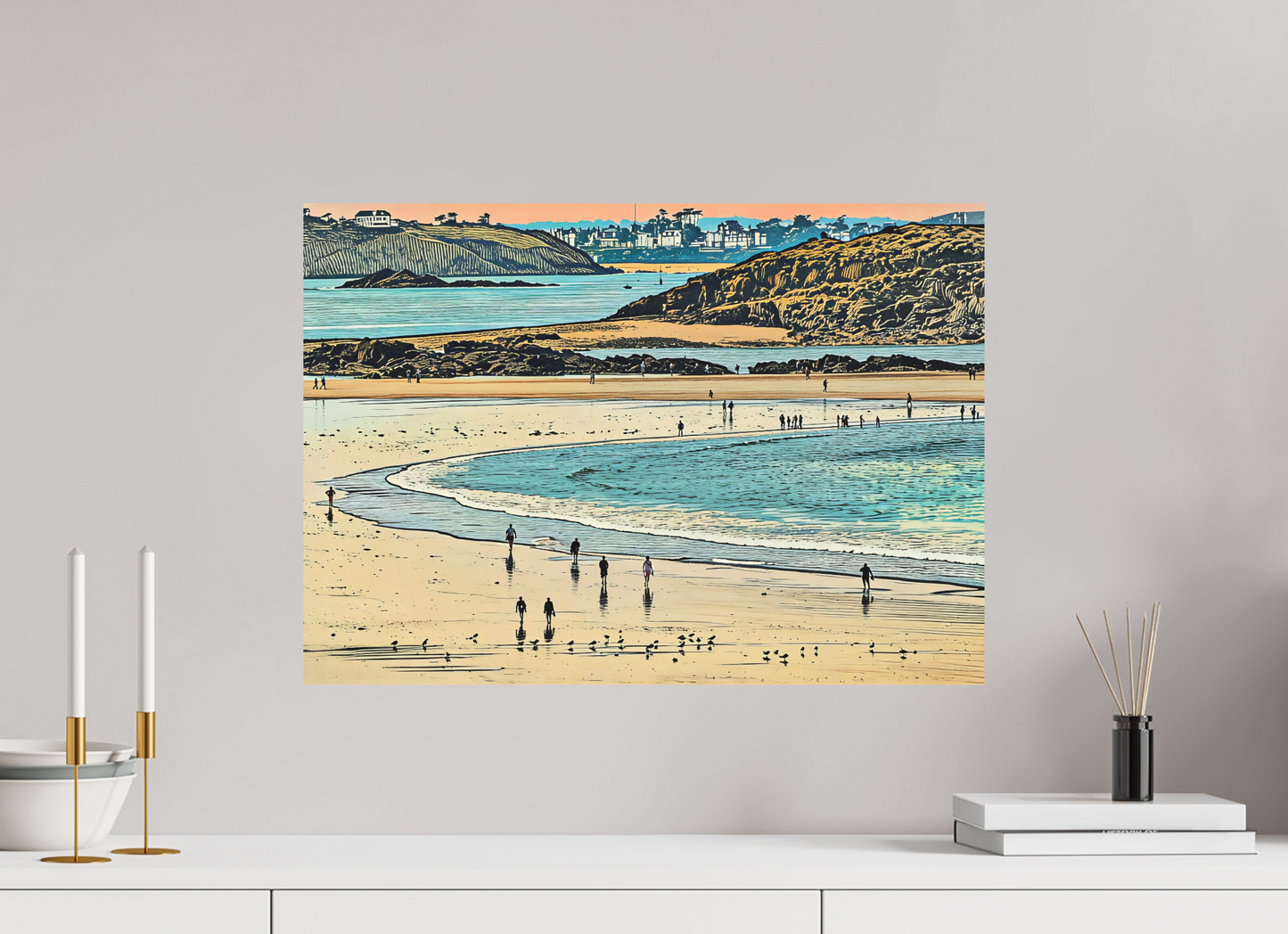 ISO A2 (59,4 x 42 cm), Alu Dibond Beach at Dusk Shoreline Walkers