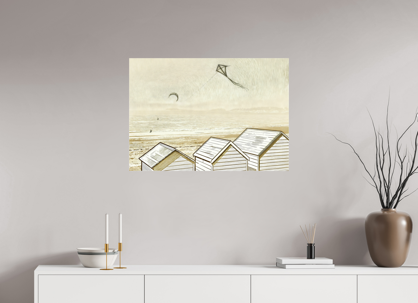 ISO A1 (84,1 x 59,4 cm), Photo Print Under Acrylic Glass Seaside Beach Ivory Cabins ✓