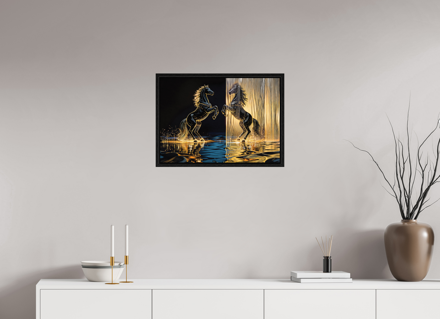 ISO A2 (59,4 x 42 cm), Floater Frame Golden Horses