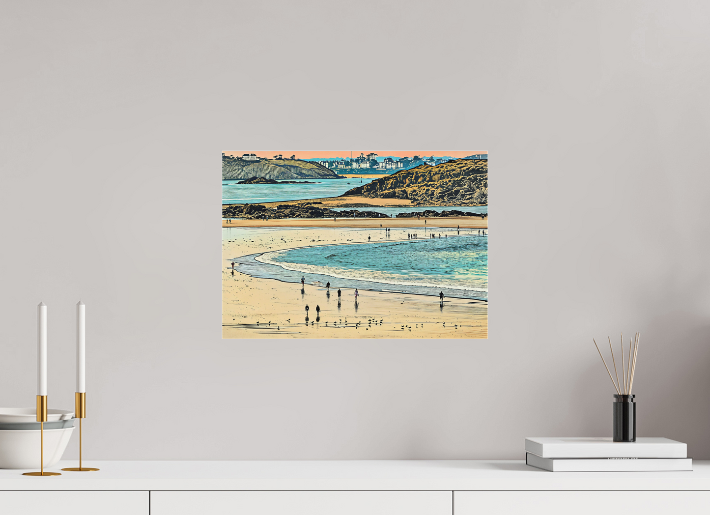 ISO A3 (42 x 29,7 cm), Photo Print Under Acrylic Glass Beach at Dusk Shoreline Walkers