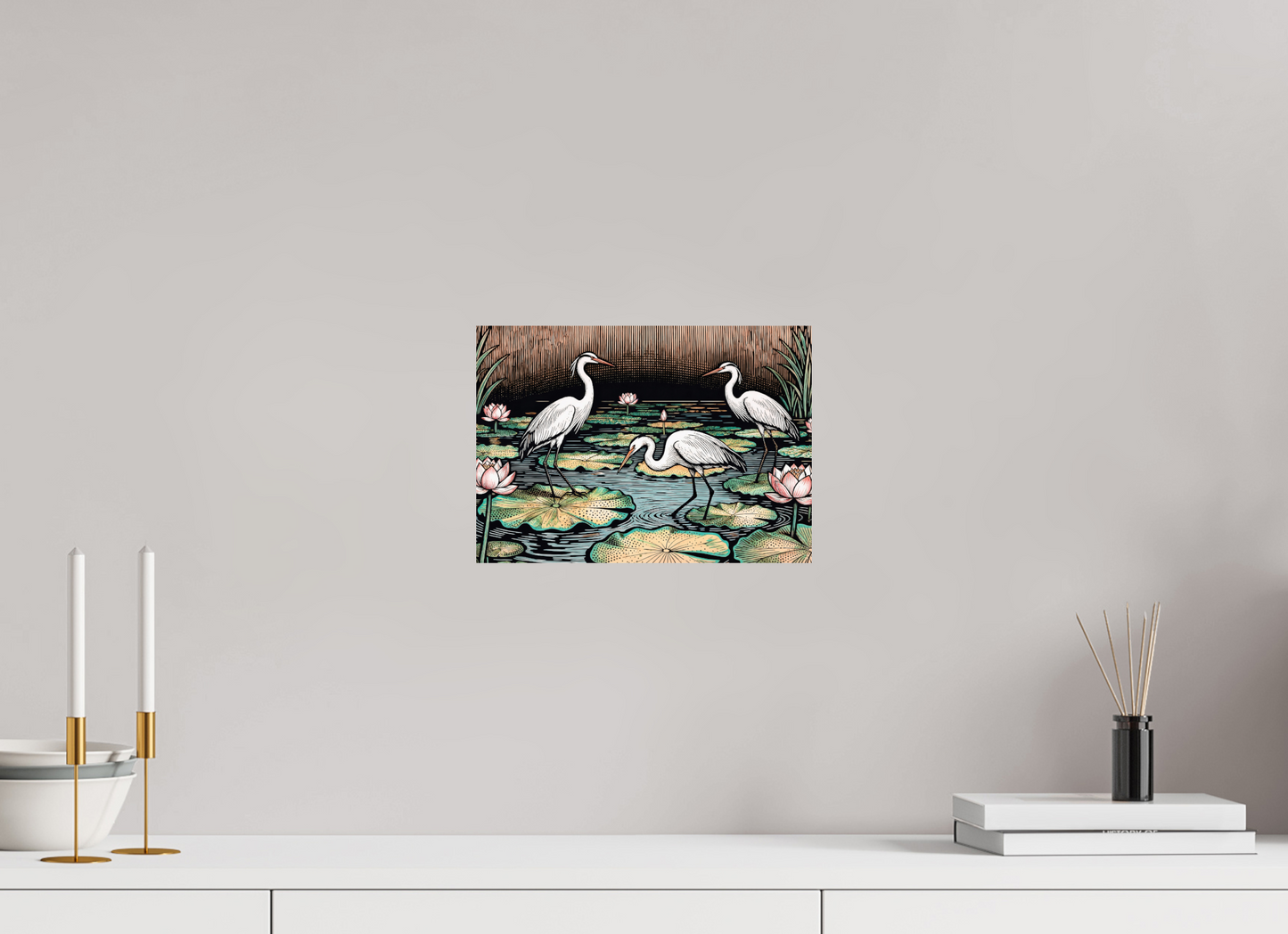 ISO A4 (29,7 x 21 cm), Photo Print On Fuji Crystal DP II Japanese herons, Zen pond ✓
