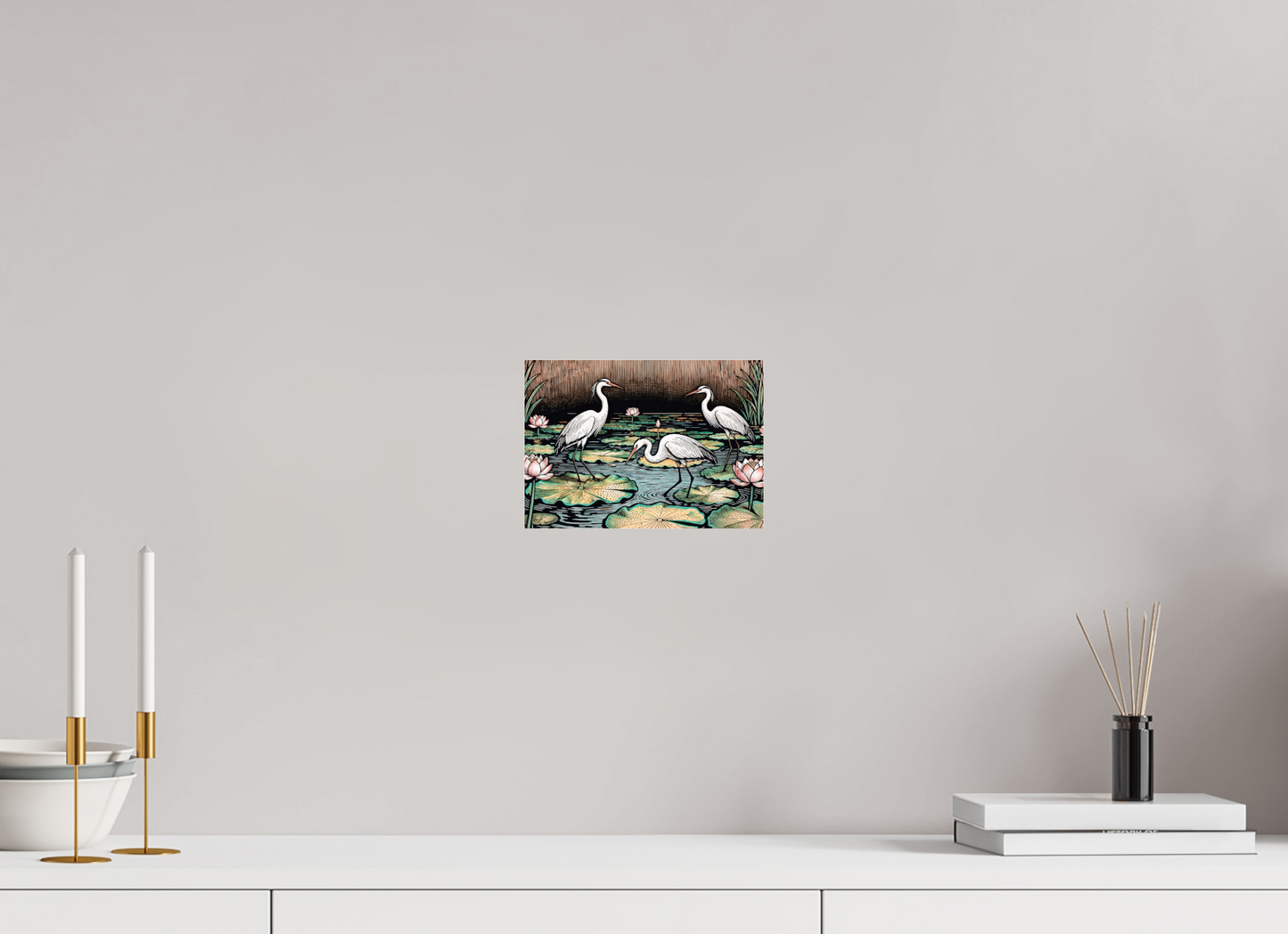 ISO A5 (21 x 14,8 cm), Photo Print Under Acrylic Glass Japanese herons, Zen pond ✓