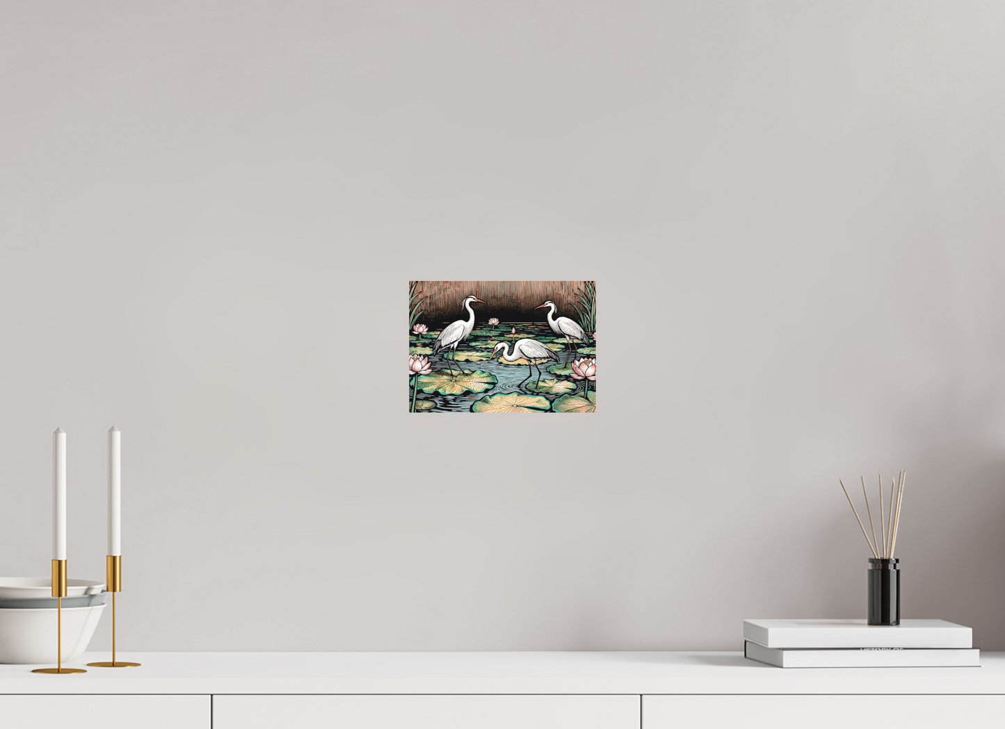 ISO A5 (21 x 14,8 cm), Alu Dibond Japanese herons, Zen pond ✓