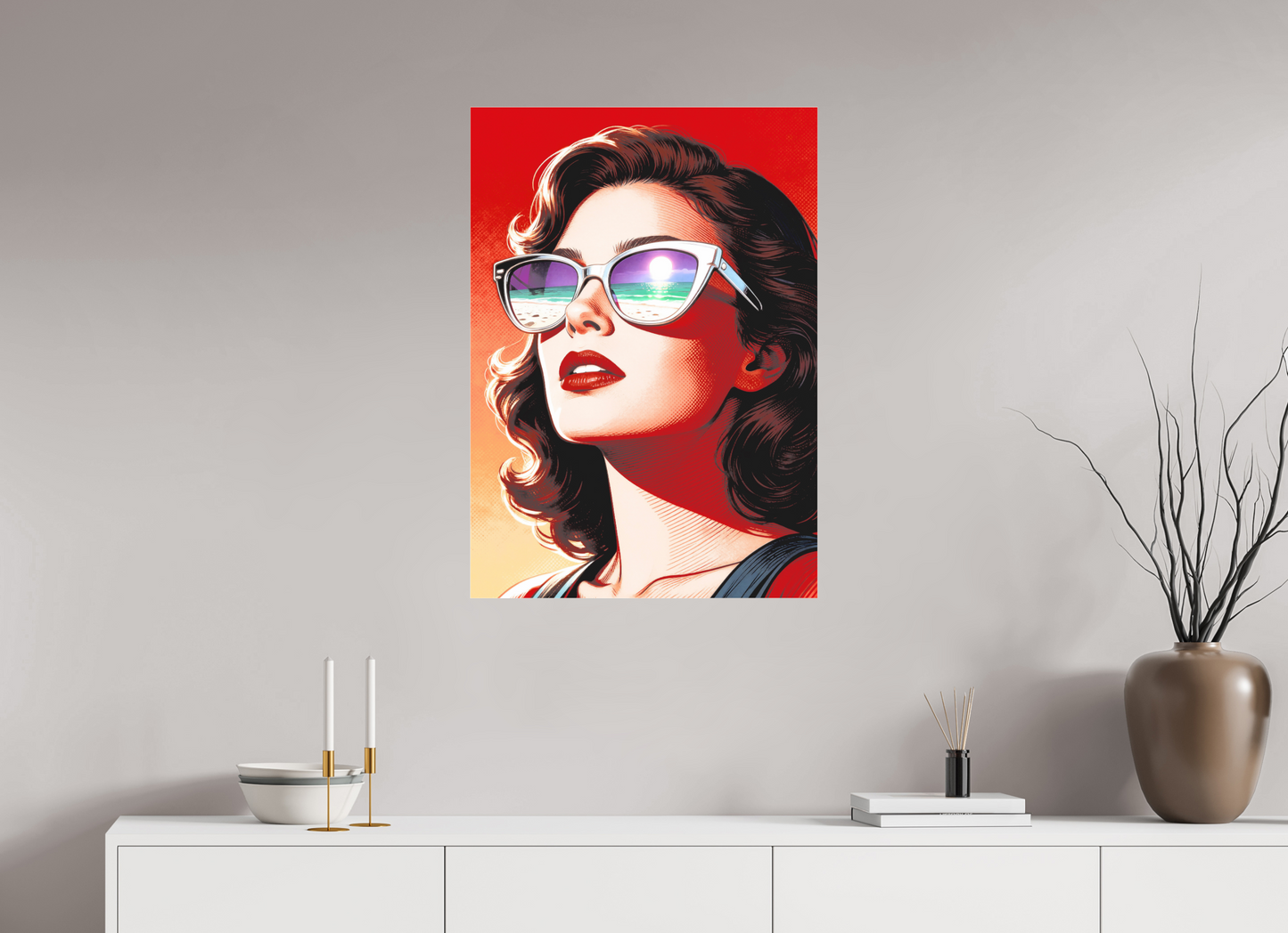 ISO A1 (59,4 x 84,1 cm), Photo Print Under Acrylic Glass Women's Pop Art Sunglasses