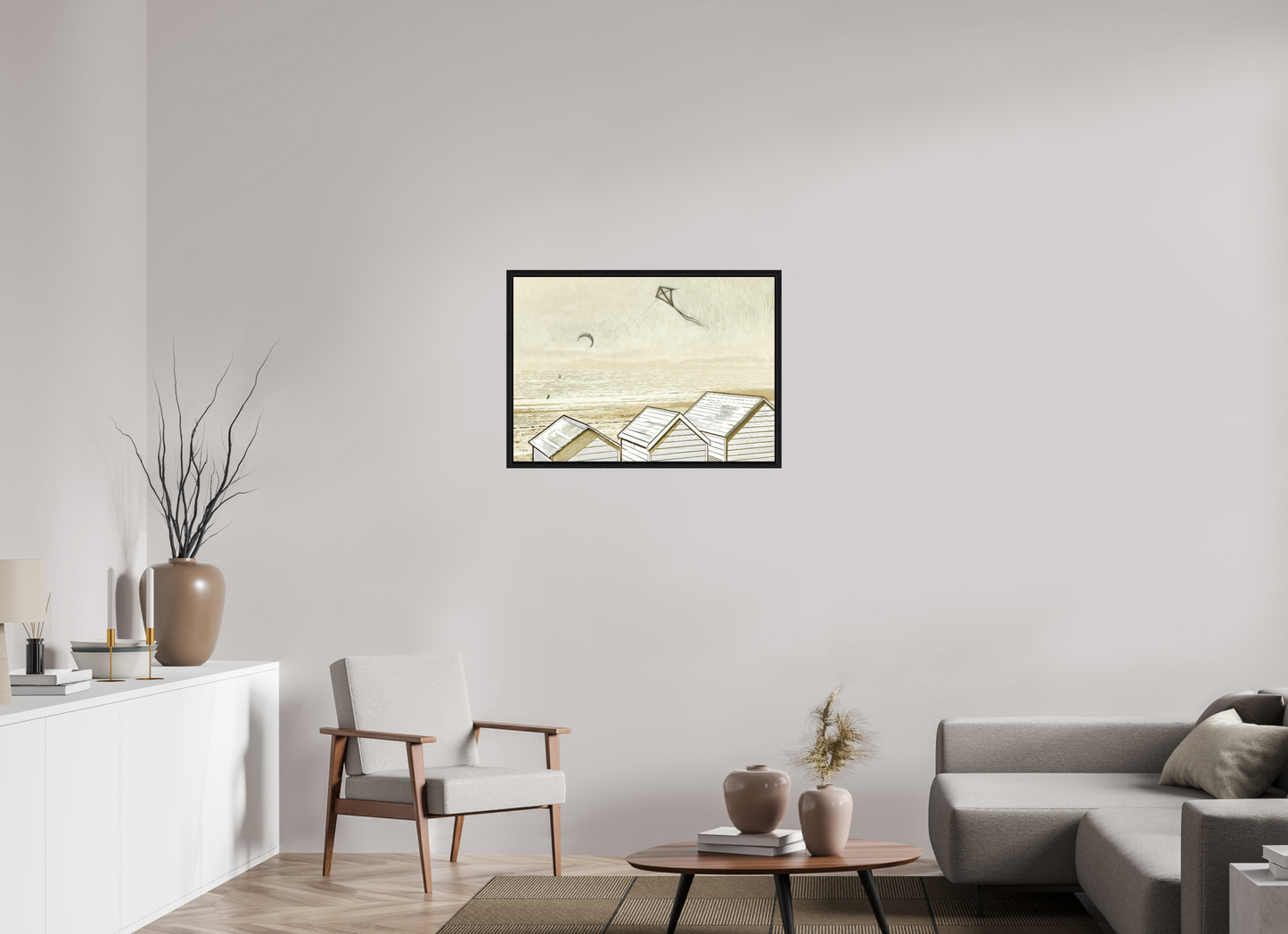 ISO A1 (84,1 x 59,4 cm), Floater Frame Seaside Beach Ivory Cabins ✓