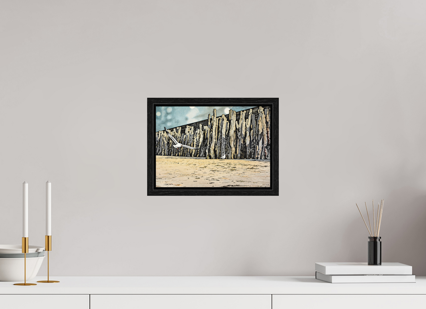 ISO A4 (29,7 x 21 cm), Floater Frame Seaside Seagulls and Driftwood Barrier