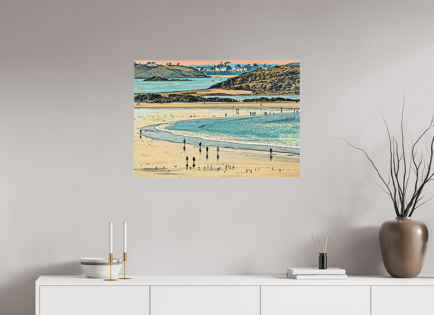 ISO A1 (84,1 x 59,4 cm), Photo Print Under Acrylic Glass Beach at Dusk Shoreline Walkers