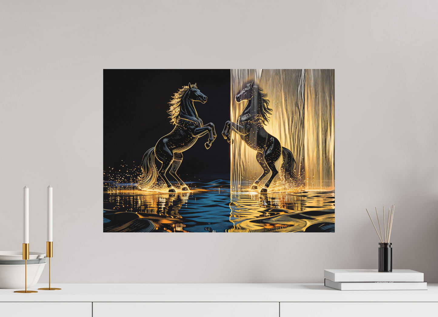 ISO A2 (59,4 x 42 cm), Aluminium Dibond Golden Horses