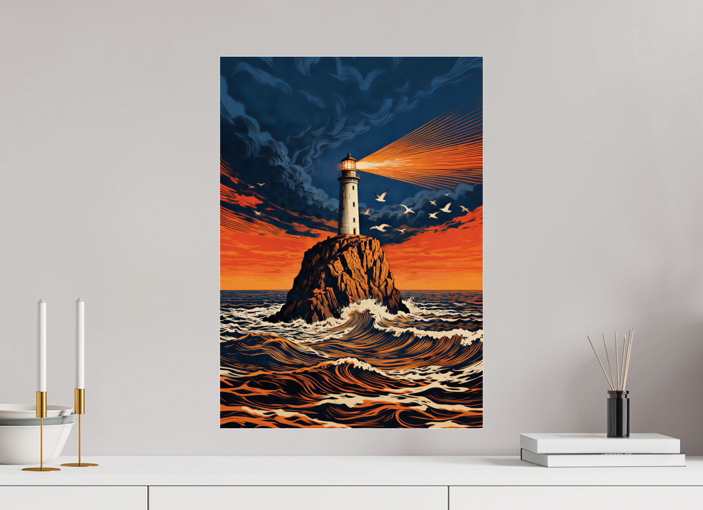 ISO A2 (42 x 59,4 cm), Photo Print Under Acrylic Glass Lighthouse Sunset