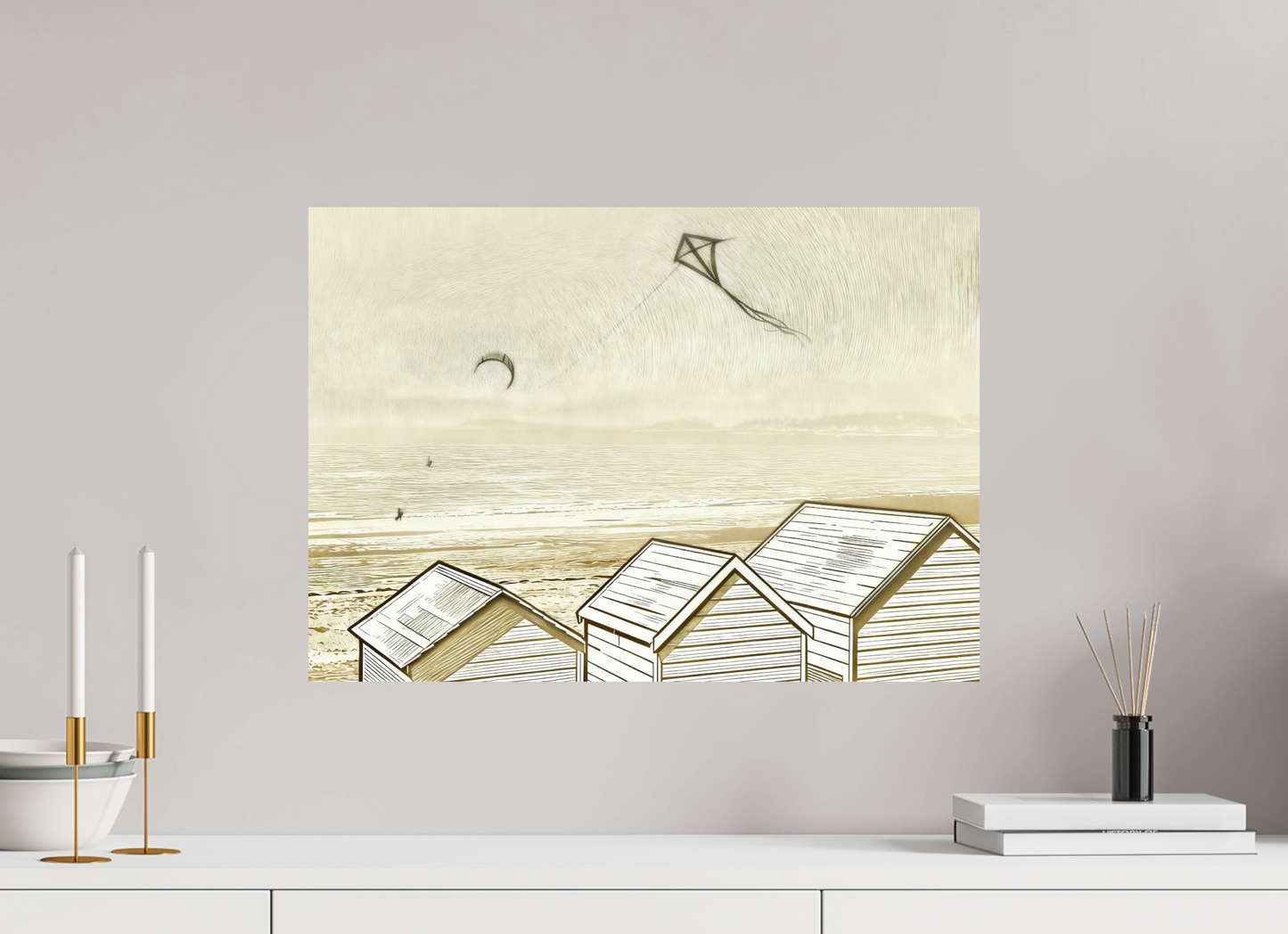 ISO A2 (59,4 x 42 cm), Photo Print On Fuji Crystal DP II Seaside Beach Ivory Cabins ✓
