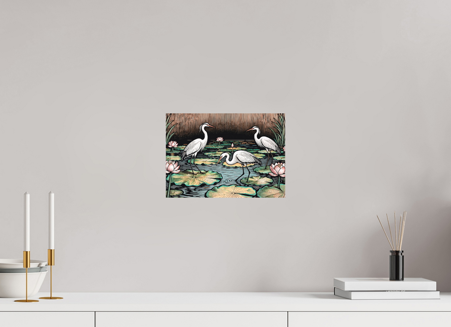ISO A4 (29,7 x 21 cm), Alu Dibond Japanese herons, Zen pond ✓