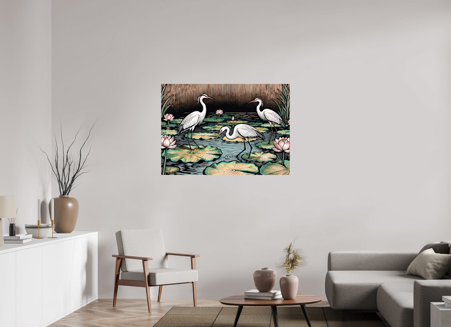 ISO A0 (118,9 x 84,1 cm), Photo Print Under Acrylic Glass Japanese herons, Zen pond ✓