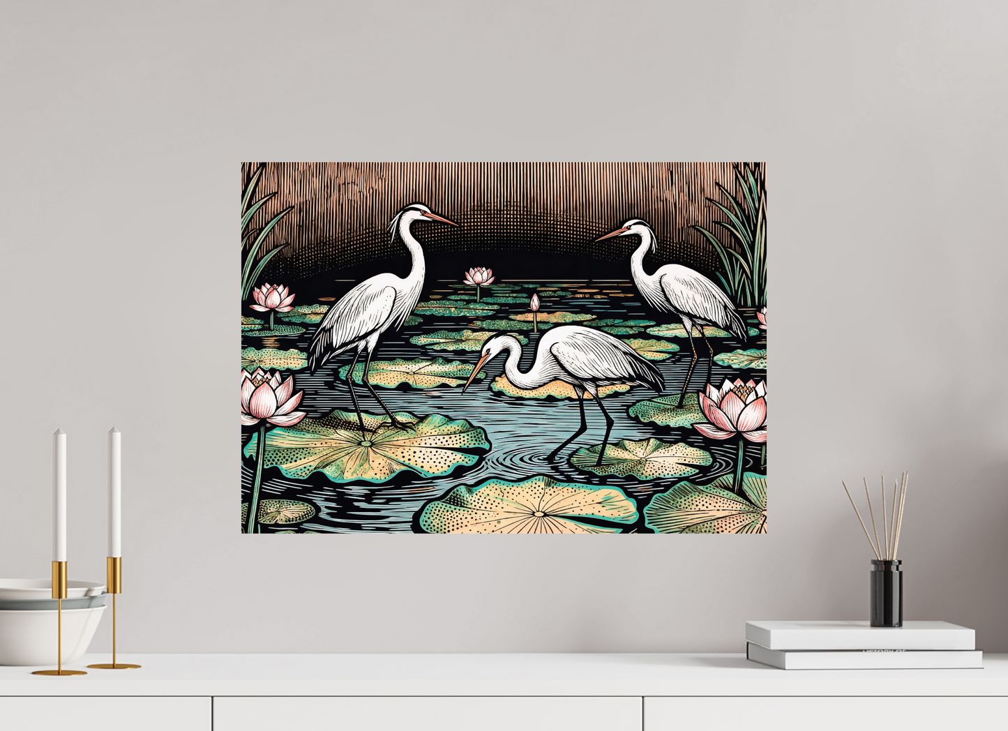 ISO A2 (59,4 x 42 cm), Photo Print On Fuji Crystal DP II Japanese herons, Zen pond ✓