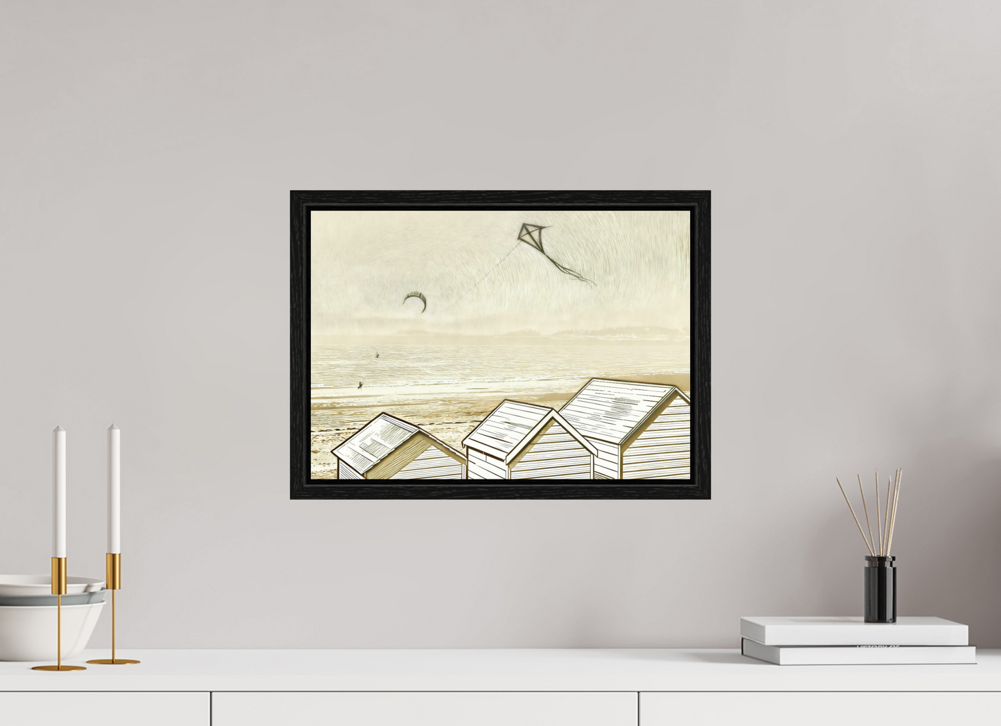 ISO A3 (42 x 29,7 cm), Floater Frame Seaside Beach Ivory Cabins ✓