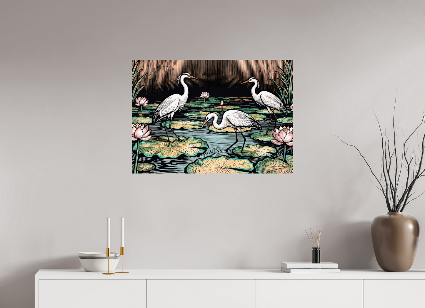 ISO A1 (84,1 x 59,4 cm), Photo Print On Fuji Crystal DP II Japanese herons, Zen pond ✓