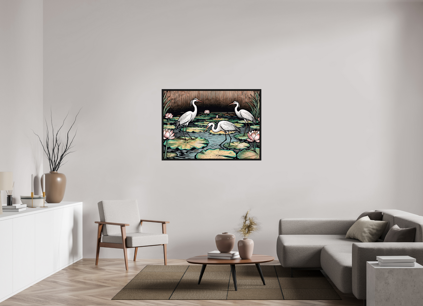 ISO A0 (118,9 x 84,1 cm), Floater Frame Japanese herons, Zen pond ✓