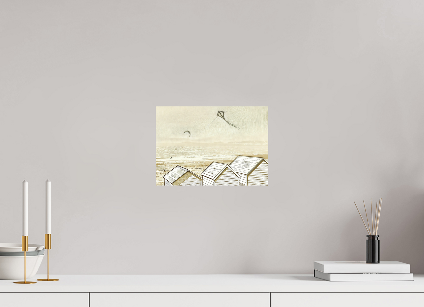 ISO A4 (29,7 x 21 cm), Alu Dibond Seaside Beach Ivory Cabins ✓