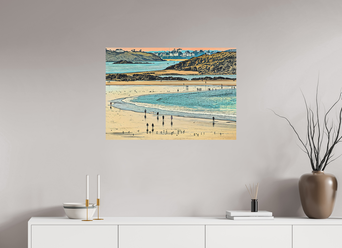 ISO A1 (84,1 x 59,4 cm), Alu Dibond Beach at Dusk Shoreline Walkers