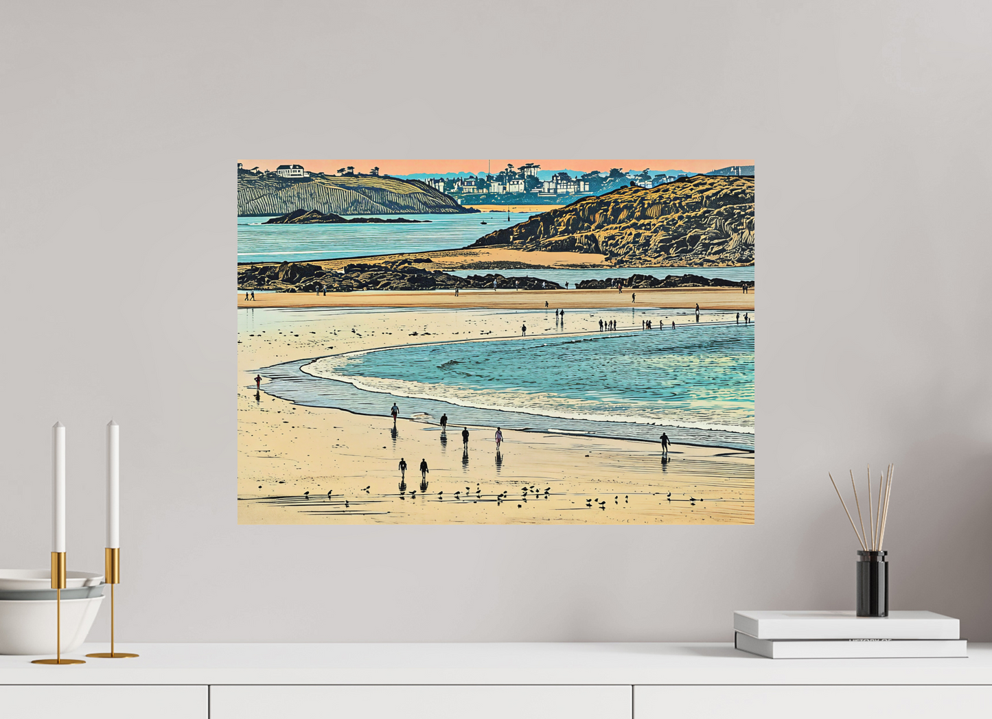 ISO A2 (59,4 x 42 cm), Photo Print On Fuji Crystal DP II Beach at Dusk Shoreline Walkers