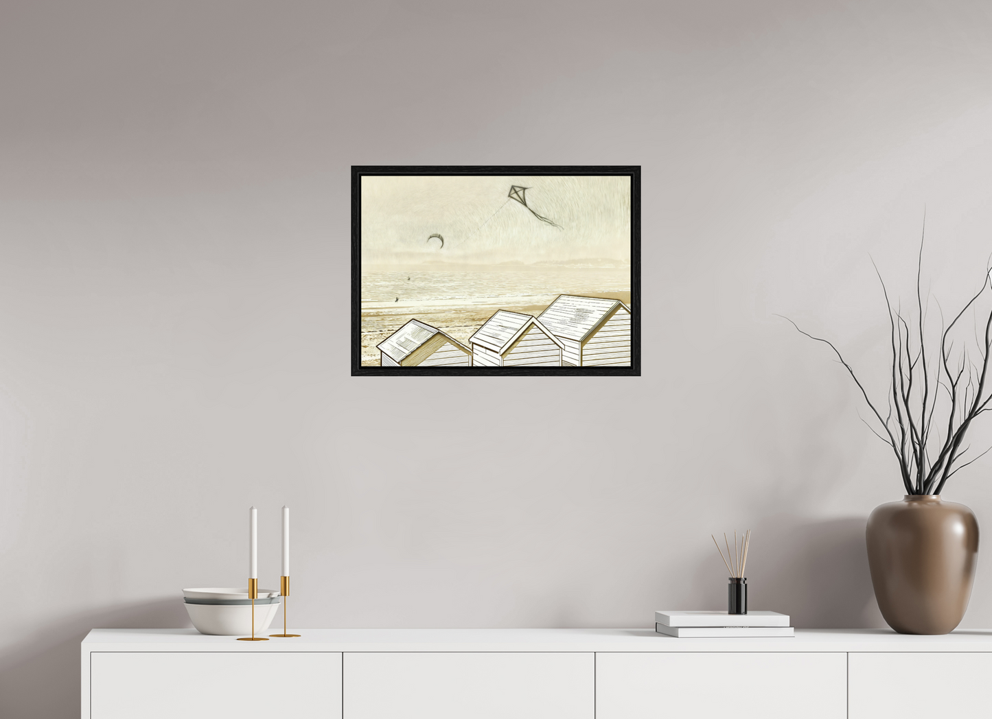 ISO A2 (59,4 x 42 cm), Floater Frame Seaside Beach Ivory Cabins ✓