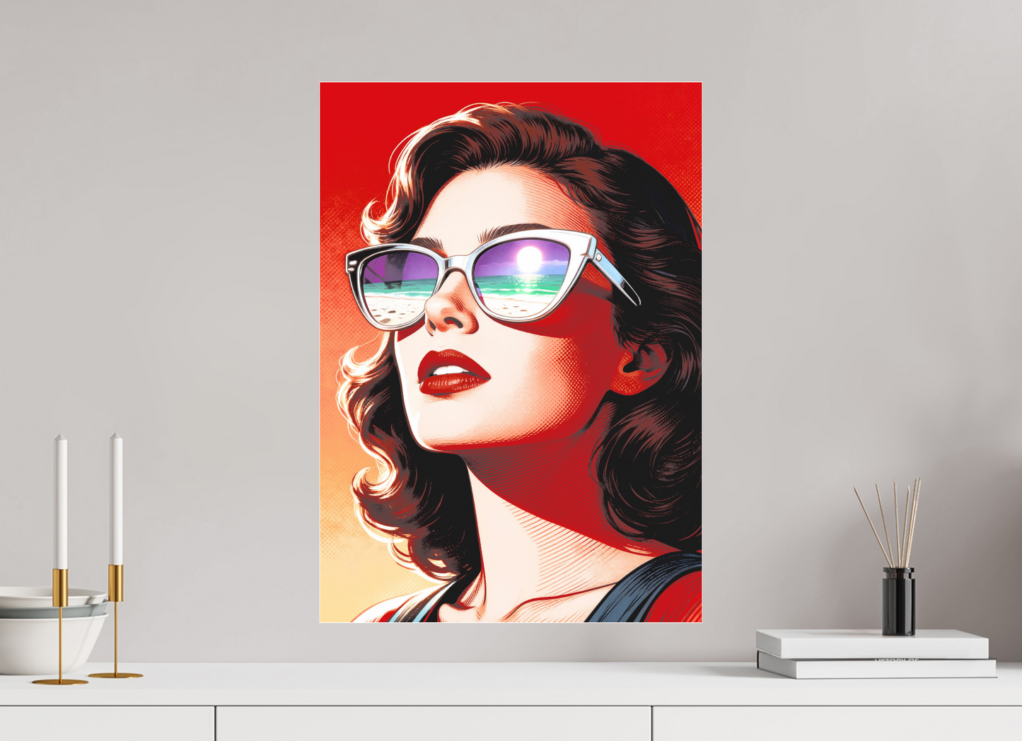 ISO A2 (42 x 59,4 cm), Photo Print Under Acrylic Glass Women's Pop Art Sunglasses