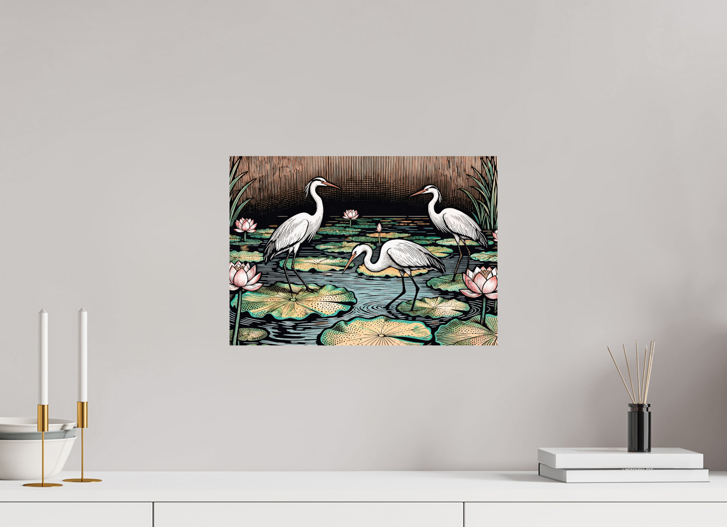ISO A3 (42 x 29,7 cm), Photo Print On Fuji Crystal DP II Japanese herons, Zen pond ✓