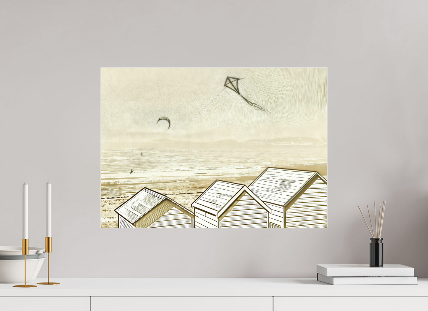 ISO A2 (59,4 x 42 cm), Photo Print Under Acrylic Glass Seaside Beach Ivory Cabins ✓