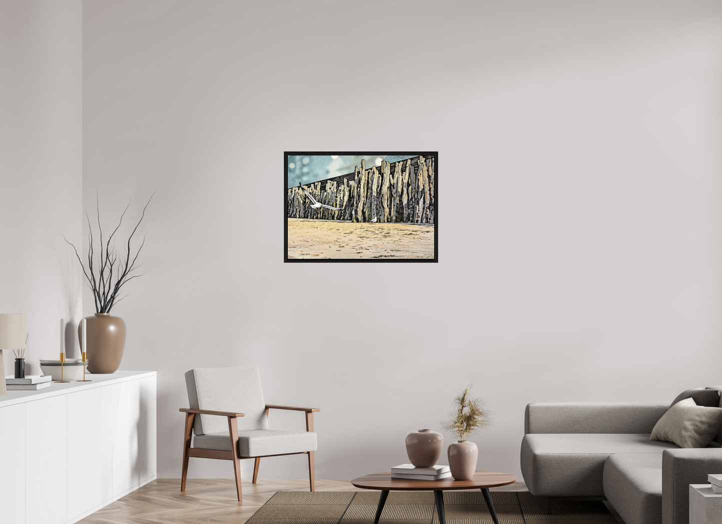 ISO A1 (84,1 x 59,4 cm), Floater Frame Seaside Seagulls and Driftwood Barrier