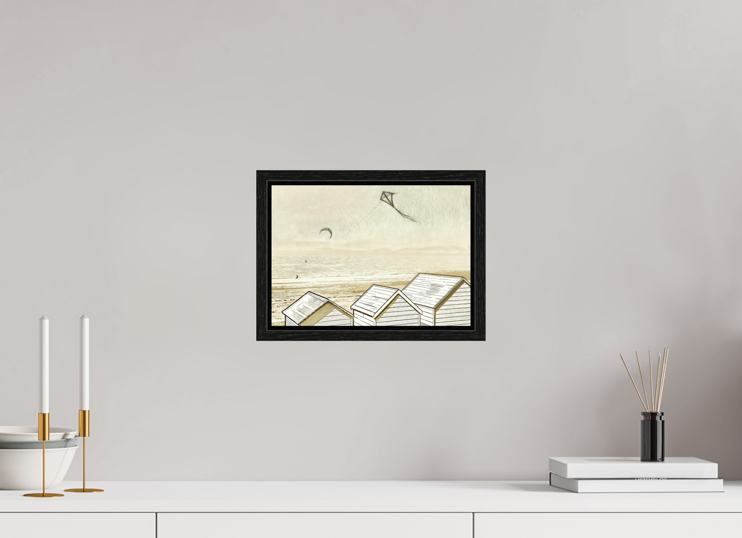 ISO A4 (29,7 x 21 cm), Floater Frame Seaside Beach Ivory Cabins ✓