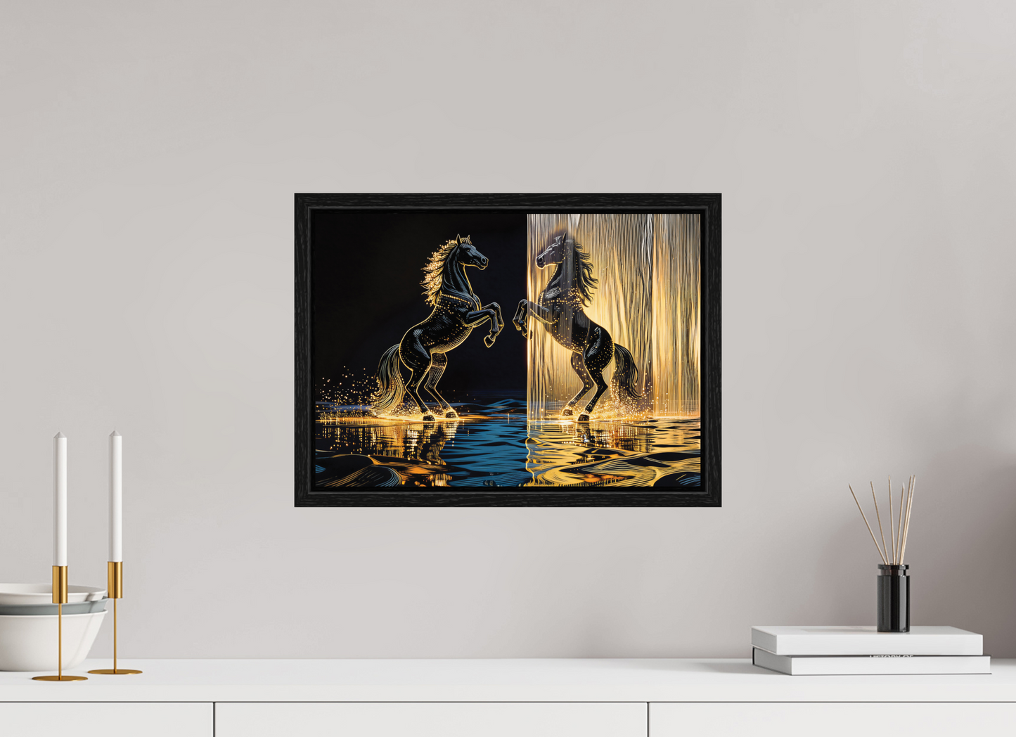 ISO A3 (42 x 29,7 cm), Floater Frame Golden Horses