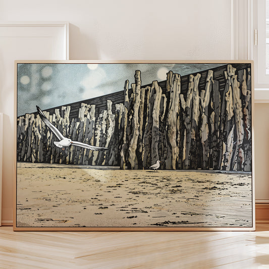 Seaside Seagulls, Driftwood Barrier