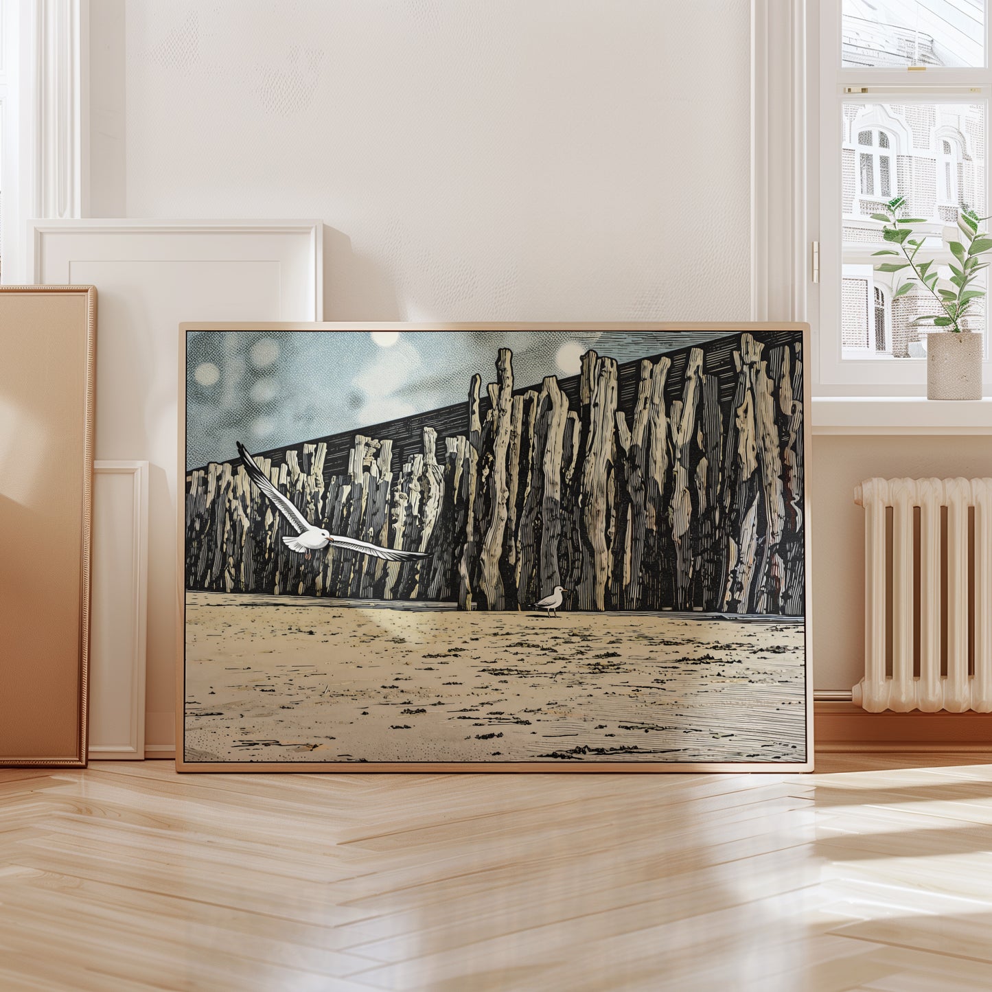 Seaside Seagulls, Driftwood Barrier