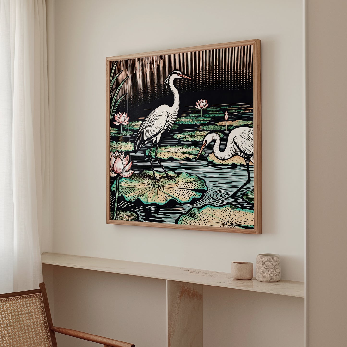 Japanese herons, Zen pond