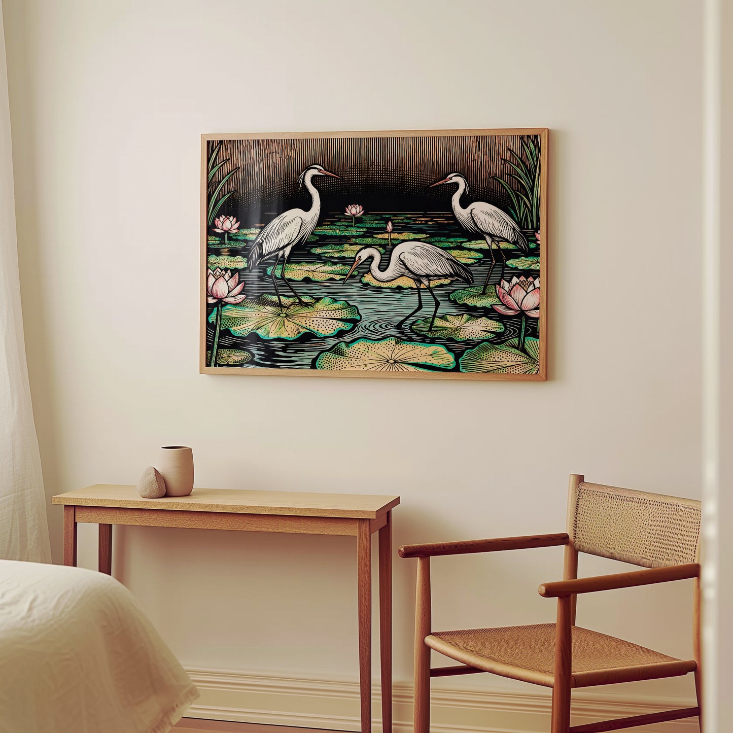 Japanese herons, Zen pond